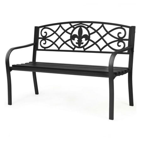 FASCK 50 Inch Patio Heavy-Duty Metal Garden Bench, Outdoor Bench for Yard, Park, Commercial Space, Rust-Resistant Frame, 3-Person Seating