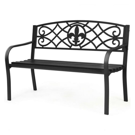 FASCK 50 Inch Patio Heavy-Duty Metal Garden Bench, Outdoor Bench for Yard, Park, Commercial Space, Rust-Resistant Frame, 3-Person Seating