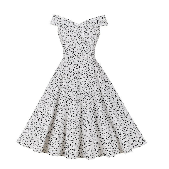 Odeerbi Dresses for Women 2025 Homecoming Dresses Beach Floral Print Off The Shoulder Knee-length Swing Dress White