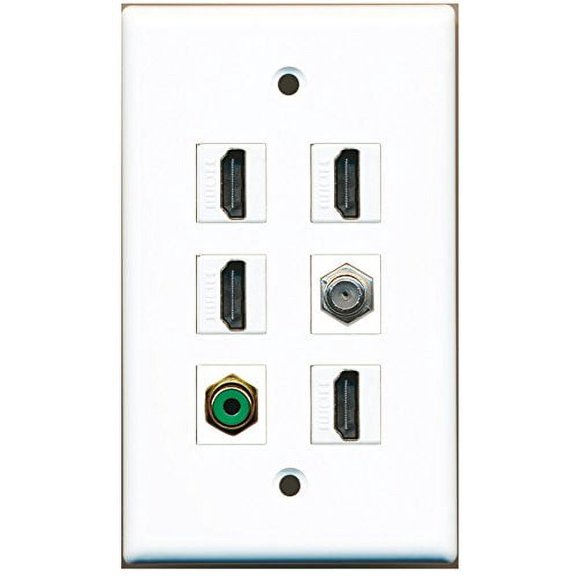RiteAV - 4 HDMI 1 Port RCA Green 1 Port Coax Cable TV- F-Type Wall Plate
