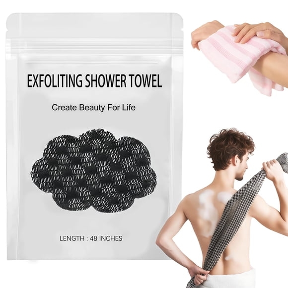 Toalla exfoliante para ducha ZIVWAGX de 122 cm, 2 en 1, con exfoliador