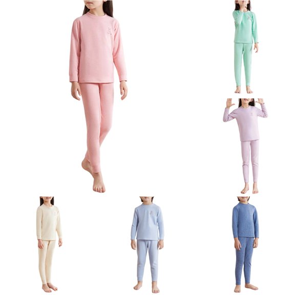 XIYON Girls Pajamas Set Kids Thermal Fall Long Sleeve Top And Pants Kids Winter Warm Soft Sleepwear Loungewear 8-9 Years