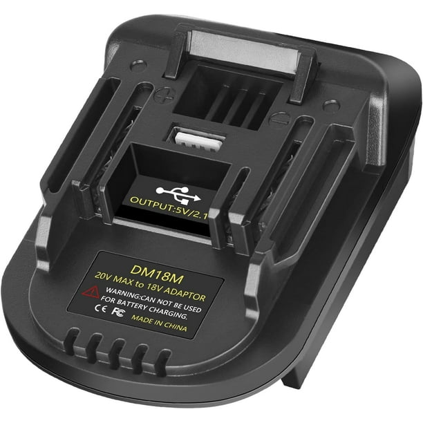 DM18M Adaptador de Batería para Herramientas Makita 18V Convertido para Batería Dewalt 20V y Batería Milwaukee M18 18V a Batería Makita 18V BL1830 BL1840 BL1850 con Puerto de Carga USB (Solo Adaptador Desnudo)