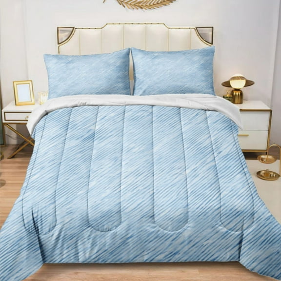 Quilted Comforter Duvet, All Season Duvet, Soft Bedding 3 Set, 1 Duvet Comforter & 2 Pillow Case, light blue denim pattern texture, Twin