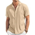 thumbnail image 2 of Dwellite Men's Linen Button Down Short Sleeve Shirt Casual Spring Summer Solid Color Beach Wedding Shirts 2026 Khaki L, 2 of 4