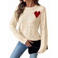 thumbnail image 2 of Women Heart Sweater Crew Neck Casual Long Sleeve Loose Fit Love Print Ribbed Knit Sweaters Pullover Top Color M, 2 of 10
