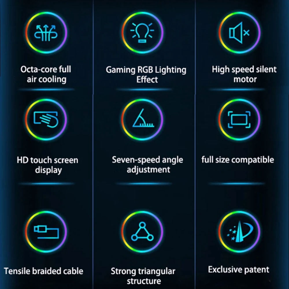 RGB Laptop Radiator 8 Fans LED Screens 2 USB Ports High-speed Rotation Silent Motor Cooler Laptop Stand Multiple Laptop Sizes
