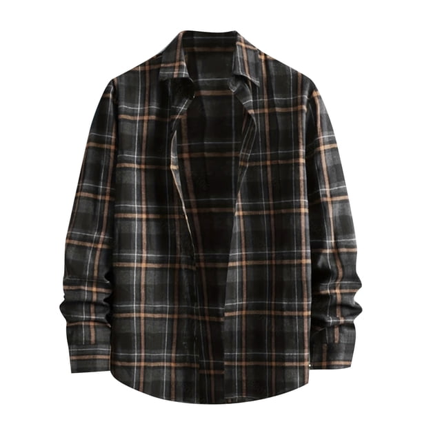 Blusa y camisa de manga larga con cuello vuelto para hombre, informal, con botones y bolsillos, camisa de manga larga a cuadros, abrigo de lino para hombre