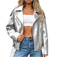 thumbnail image 2 of Karymi Blouses for Women Faux Leather Moto Jacket, Asymmetric Zip Lapel Belted Oversized Biker Coat, Retro Streetwear Fake Leather Outerwear Going Out Tops, 2 of 5