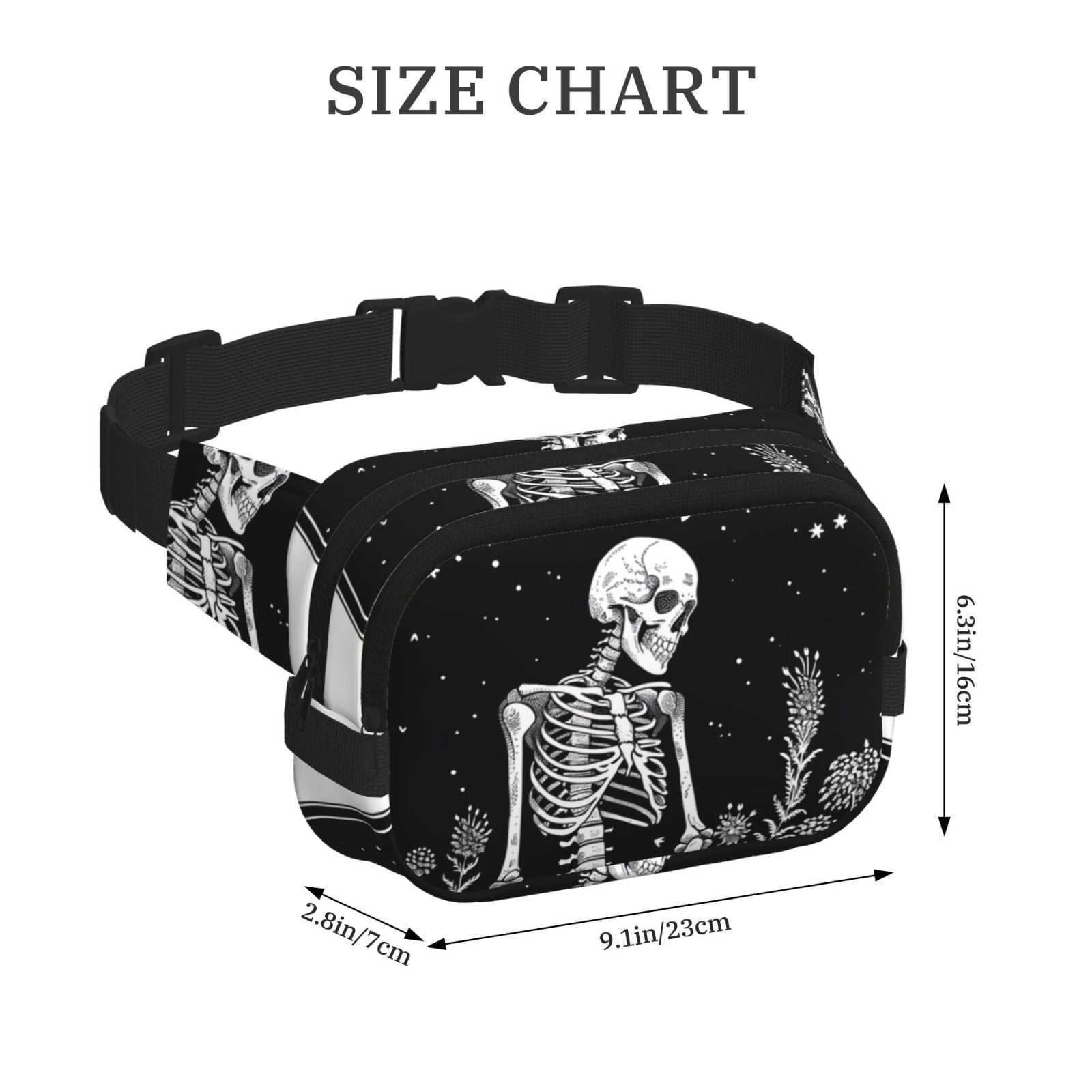 Kuqiui Vintage Black white Plant skull Print Fanny Packs for Women Cross Body Waist Bag Fashionable Fanny Pack Designer Workout Hiking Waist Pack Running Travel Gym