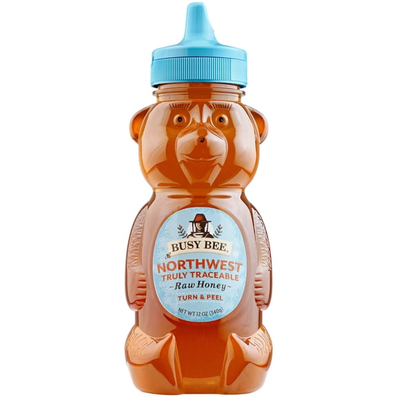 Busy Bee Raw Honey, 100% Traceable Northwest Honey, 12 oz, Plastic Squeeze Bear