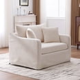 thumbnail image 3 of 43.9" Wide Modern Upholstered Farmhouse Performance Accent Chair with Black Metal Legs, Chenille Reading Armchair Single Sofa with Two Bolster Pillows for Living Room offices and Lounge, Beige, 3 of 7