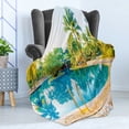 thumbnail image 4 of Landscape Soft Flannel Fleece Blanket, Umbrella and Chair Around the Round Pool Tourist Space Famous Spots Concept, Cozy Plush for Indoor and Outdoor Use, 60" x 80", Green Blue Cream, by Ambesonne, 4 of 5
