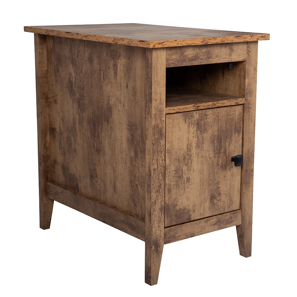 Kadyn Bedside Tables&nbsp;set of 2, Wooden End Side Table with Storage Cabinet and Open Shelf, Bedside Table for Bedroom, Living Room, Rustic Brown