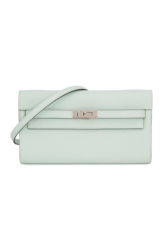 Pre-Owned Hermes Kelly Wallet Long To Go Vert Peppermint Epsom Leather G Stamp Shoulder HERMES...
