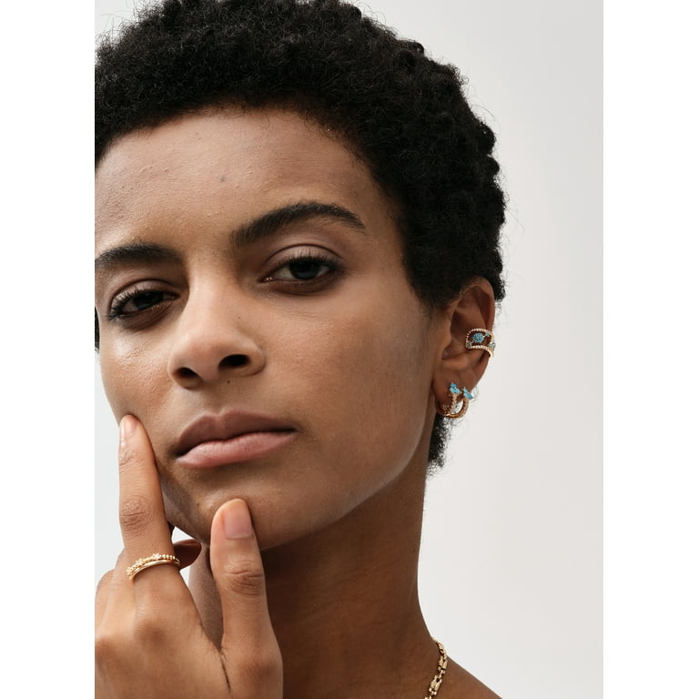 GDCOIN Turquoise Ear Cuff 14K Gold Plated Simple Everyday Jewelry