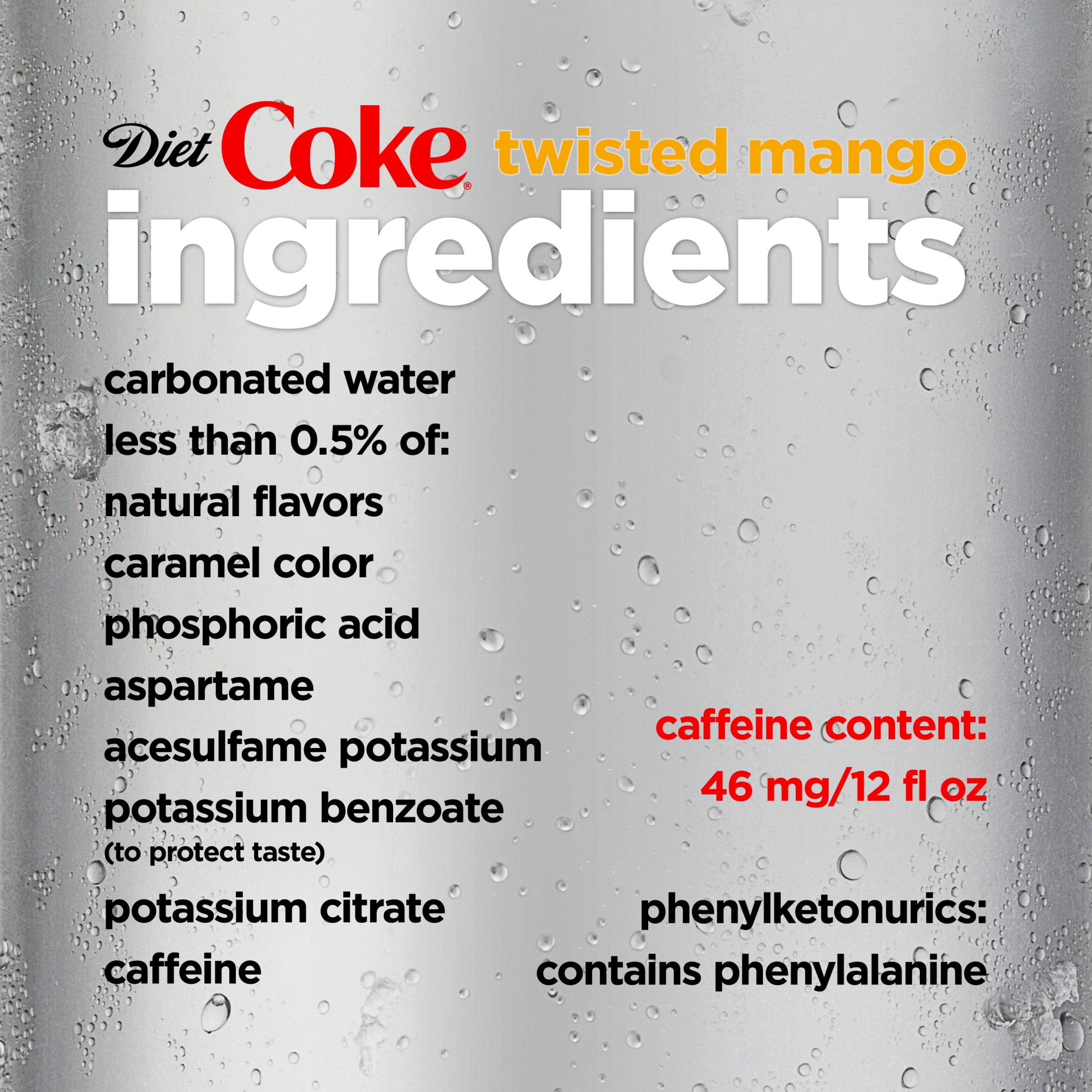 Diet Coke Twisted Mango Soda Soft Drink, 12 fl oz, 8 Pack