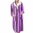thumbnail image 2 of Fanxing Womens Long Hooded Fleece Robe Striped Soft Warm Shower Spa Bathrobe for Cozy Fuzzy Plush Loungewear Purple XL, 2 of 3