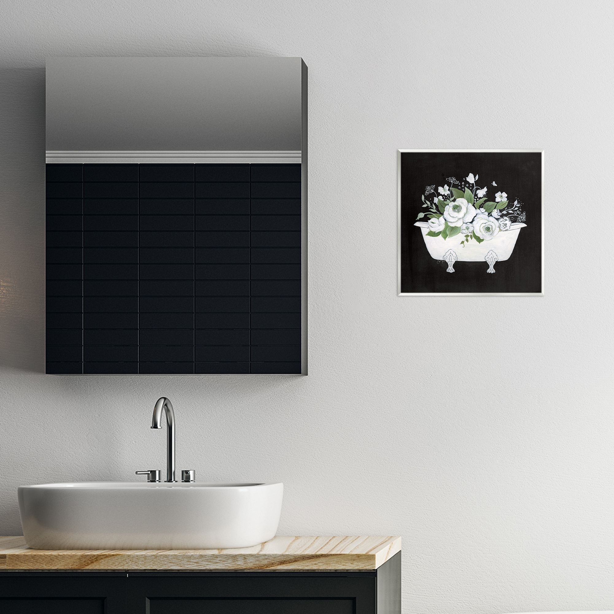 Stupell Industries White & Black Bath Typography Painting Unframed Art Print Wall Art, 12 x 12