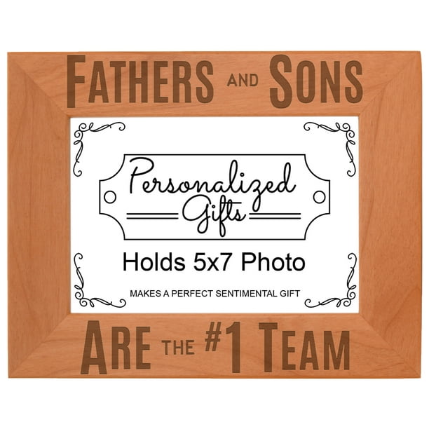 New Dad Gifts Fathers and Sons Are #1 Team Natural Wood Engraved 5x7  Landscape Picture Frame Wood