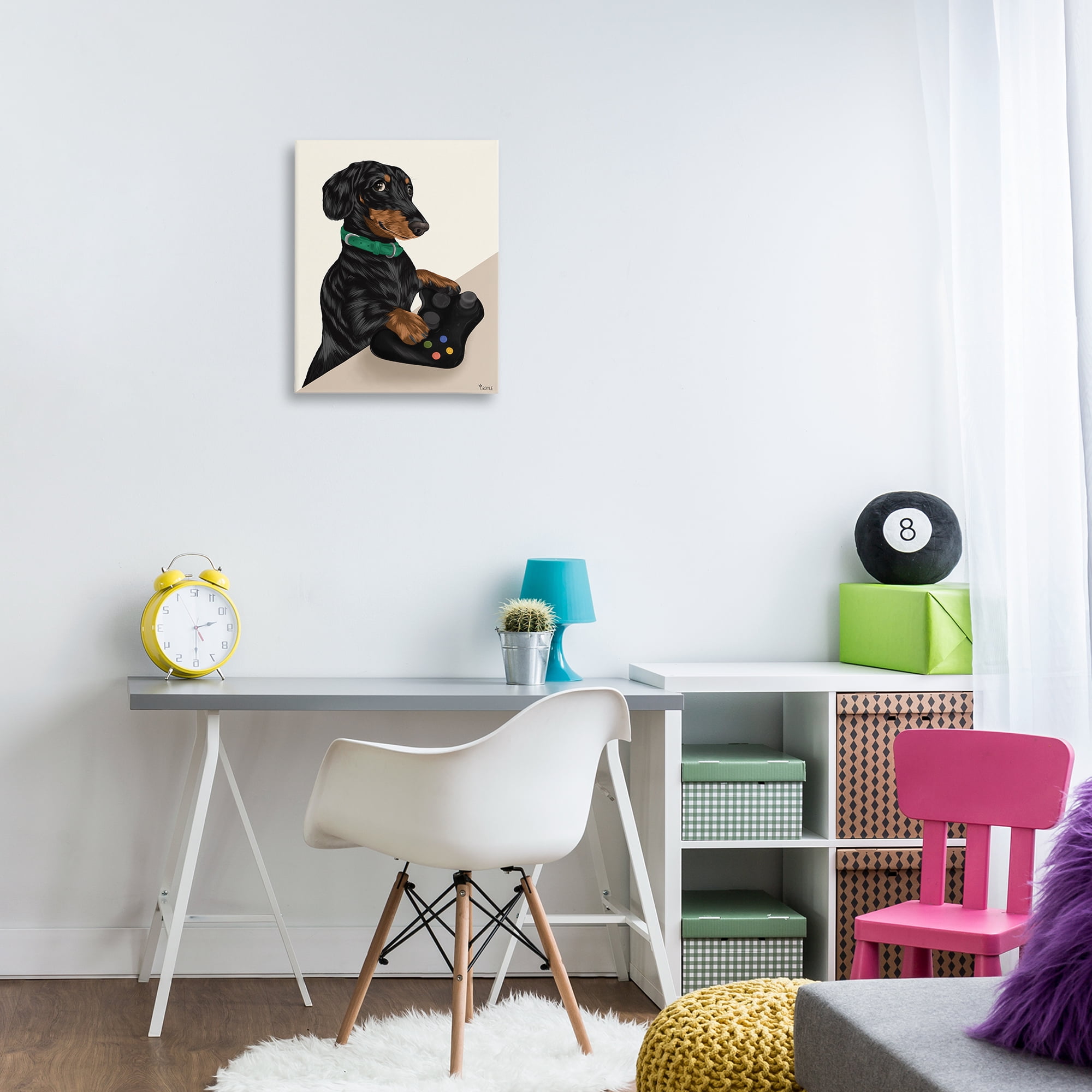 Stupell Industries Gamer Dachshund Dog Animals & Insects Painting Gallery Wrapped Canvas Art Print Wall Art, 16 x 20