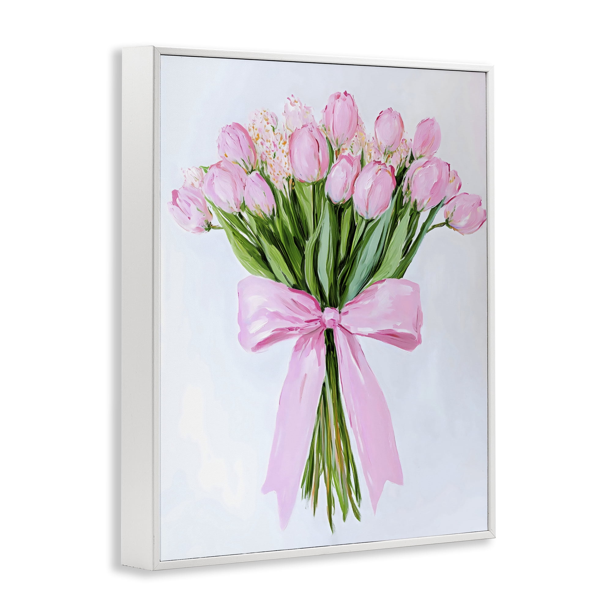 Stupell Industries Soft Pink Tulips with Ribbon White Framed Giclee Art, design by The Prints Vibe