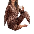 thumbnail image 6 of Michellecmm Women's Satin Pajama Set Lapel Neck Long Sleeve Button Down Tops + Elastic Waist Pants 2 Piece Sleepwear, 6 of 9