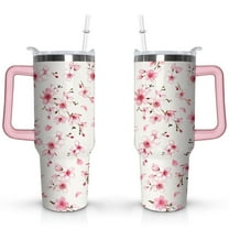 40oz Pioneer Tumbler with Handle Lid and Straw,Colorful Floral Tumblers Gifts for Women Girls Men Adults(Pink)