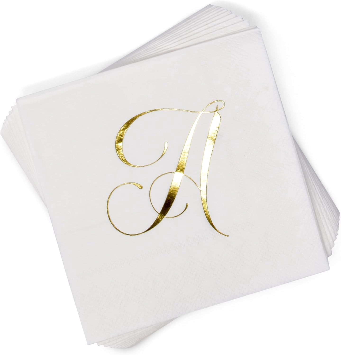 Gift Boutique Monogram Cocktail Napkins, Gold Foil Letter A, 100 Count 2-Ply Disposable Paper Napkins, 10x10 Inch Party Wedding Beverage Napkins