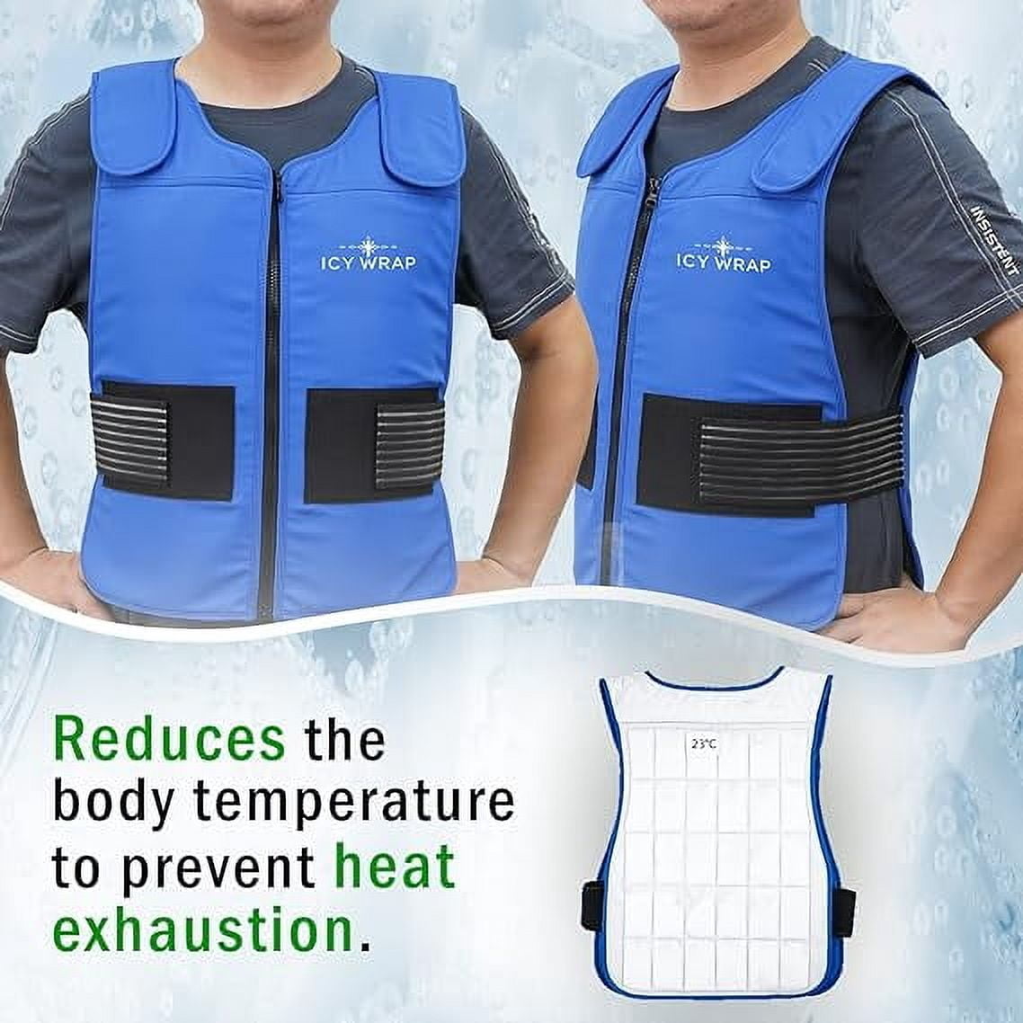 Phase Change Cooling Vest by Icy Wrap for Men & Women, Hot Weather, Ice Reflective Vest with 30 PCS Ice Packs, High Tech Phase Change PCM material, stays cold for 5-10 hrs.