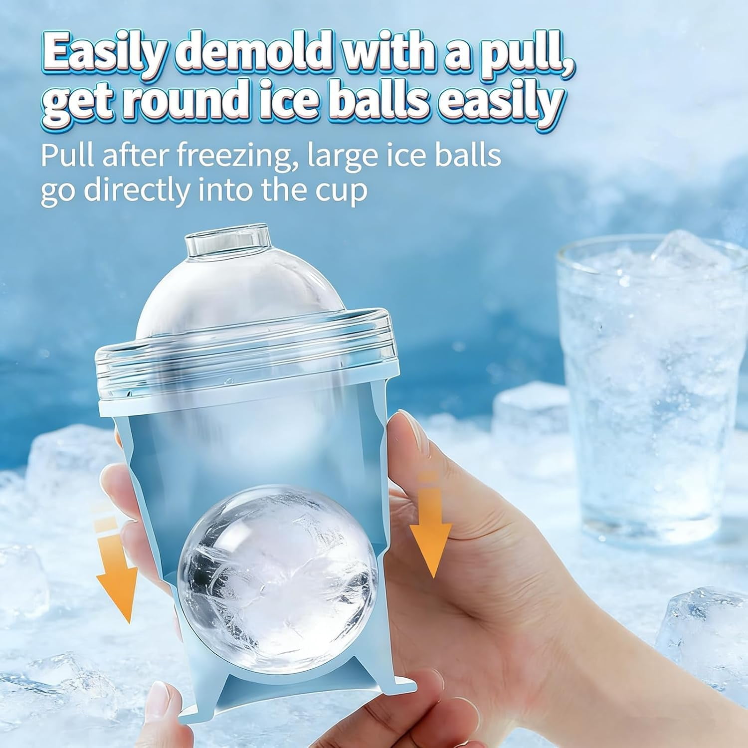 2-in-1 Collapsible Silicone Ice Ball Maker Cup 325 ml Silicone Ice Sphere Mold with Lid and Straw for Travel Drinks