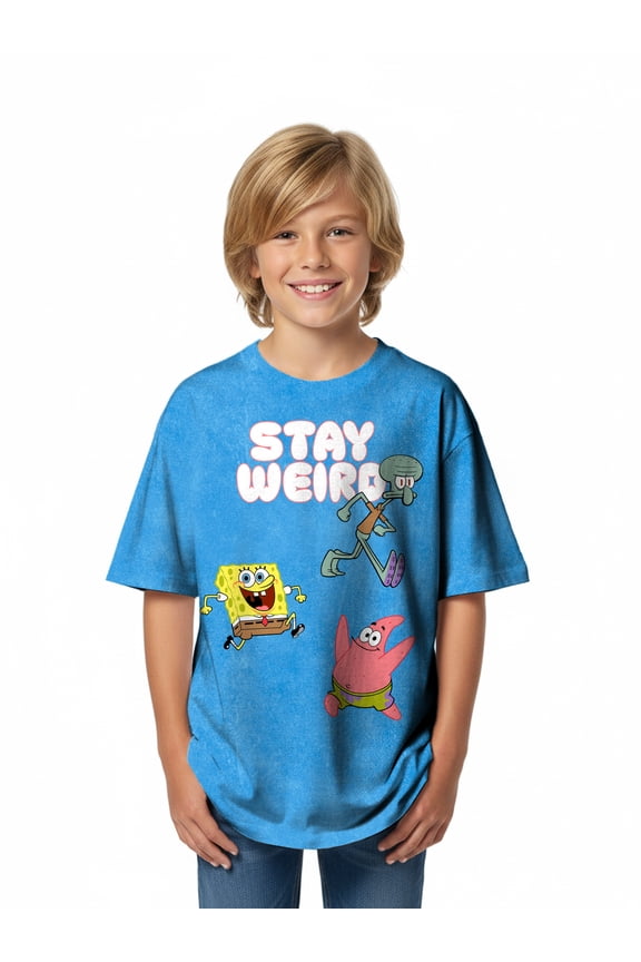 Nickelodeon Boys SpongeBob SquarePants Stay Weird Mineral Wash Graphic T-Shirt, Sizes XS-XXL