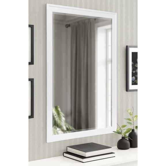 DesignOvation Bosc Framed Decorative Rectangle Wall Mirror, 28 x 40, White, Transitional Rectangular Vanity Mirror for Use as Bathroom Mirror for Over Sink or Refined Entryway Mirror