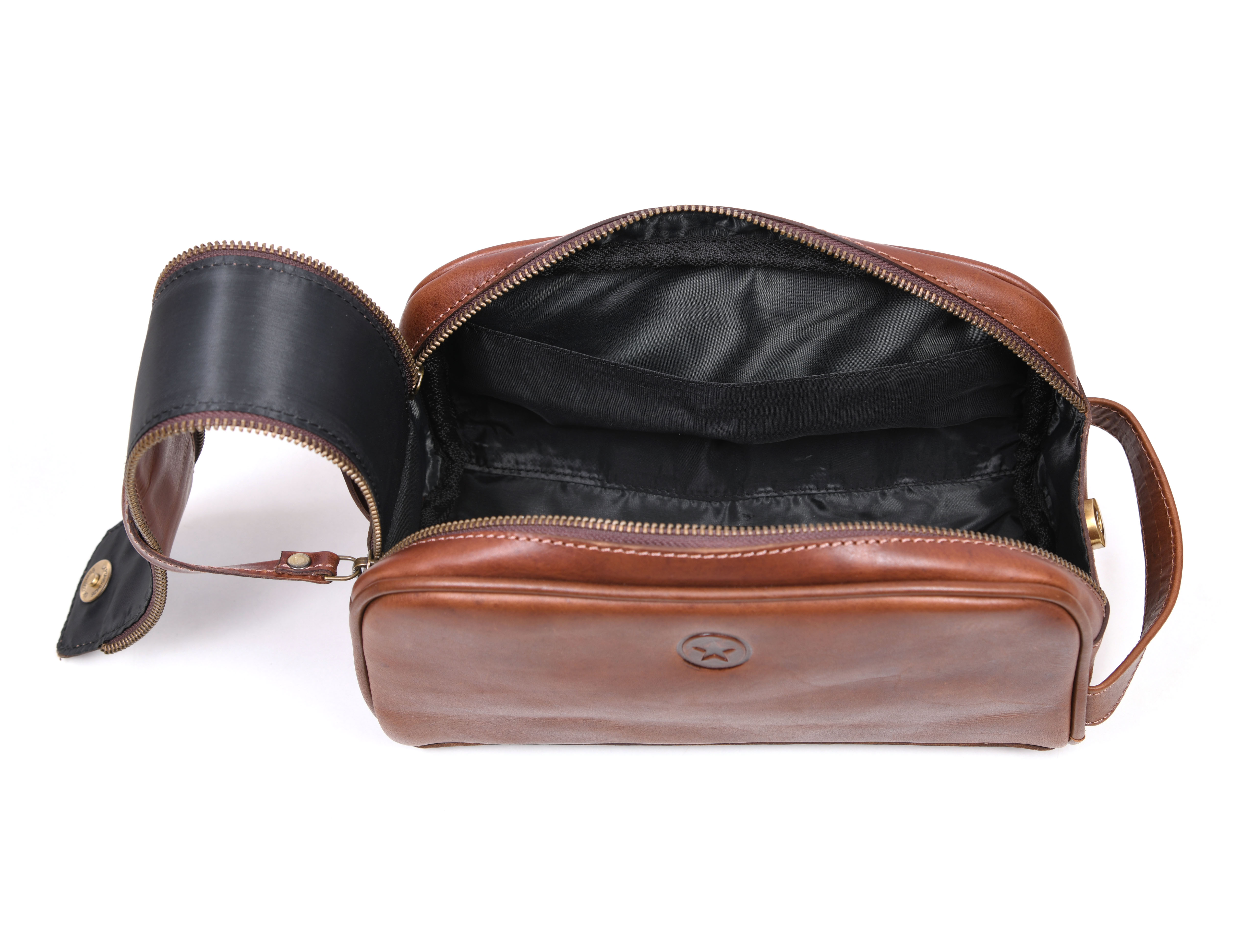 Aaron Leather Goods Genuine Leather Toiletry Bag - Chestnut