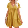 thumbnail image 2 of Summer Women V Neck Flowy Babydoll Dresses Short Sleeve Swing Shift Loose Casual Mini Dress, 2 of 6