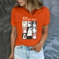 thumbnail image 2 of LYEAA Halloween Short Sleeve Tops for Women Crew Neck Regular Straight Cuff Casual Wear Ghost Holiday Clothes Orange M, 2 of 5
