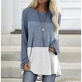 thumbnail image 2 of T-shirt pour Femmes à Manches Longues, Col Rond, Manches en Coton à Couleurs Contrastées, Haut, Jean Bleu, 3TG, 2 of 6