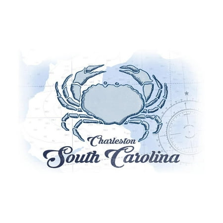 Charleston, South Carolina - Crab - Blue - Coastal Icon Print Wall Art By Lantern