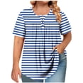 thumbnail image 2 of Antinious Summer Tops for Women Trendy,Sweatshirt for Women,Ladies Size Short Sleeved Crewneck Button Up Pleated T-shirt,Light Blue,L, 2 of 5