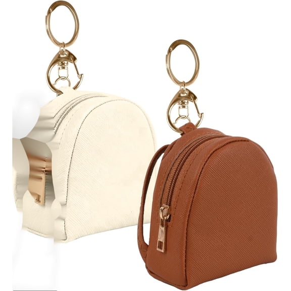 Haimei Mini Backpack Keychain, 2 Pack PU Leather Cute Makeup Pouch, Earphone Lipstick Storage Bag for Women