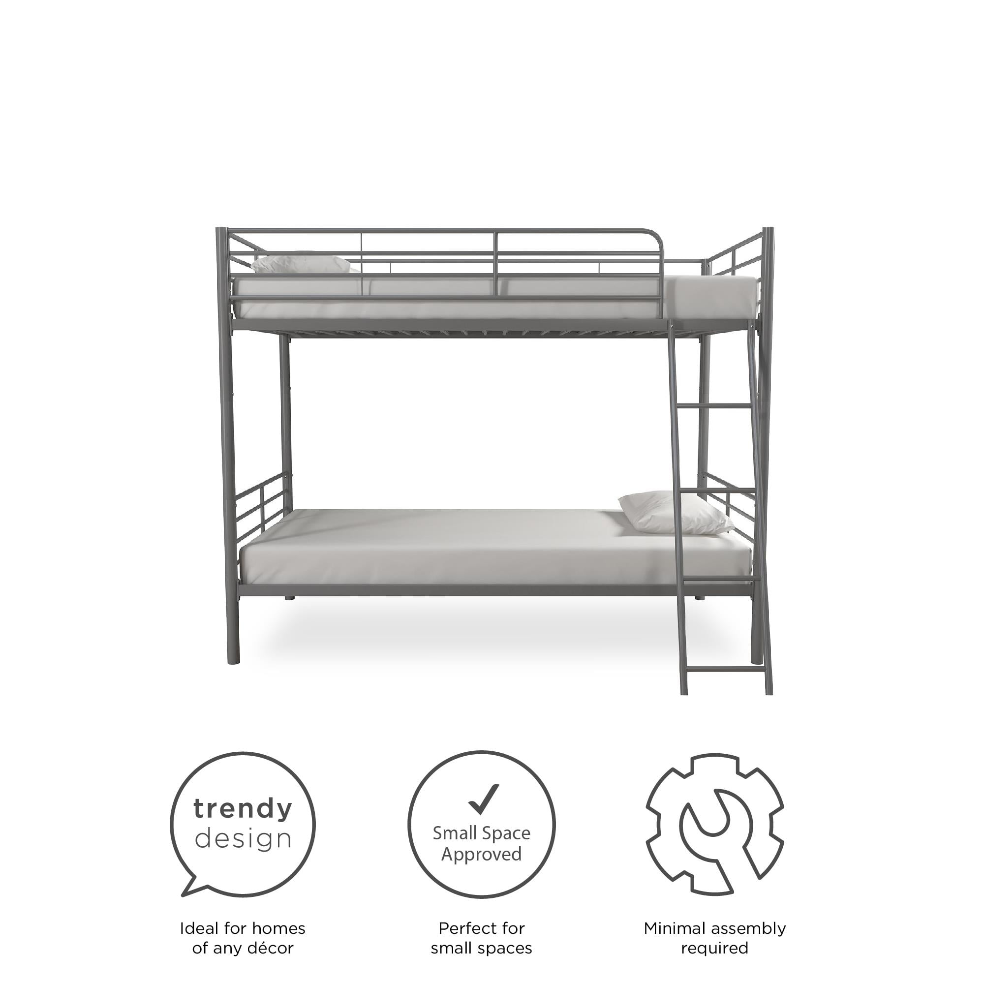 Mainstays Convertible Twin over Twin Metal Bunk Bed, Silver