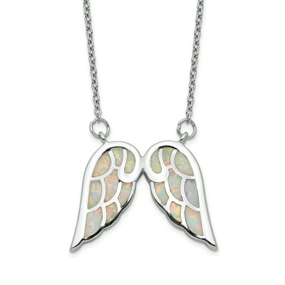 Primal Silver Sterling Silver Rhodium-plated Created Opal Wing with 1.5-inch Extension Necklace