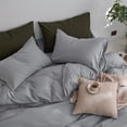 thumbnail image 7 of MooMee Duvet Cover Set Queen 100% Washed Cotton Twill Ultra-Soft Breathable Linen Like 3-Piece (Polar Grey, 90"x90"), 7 of 7