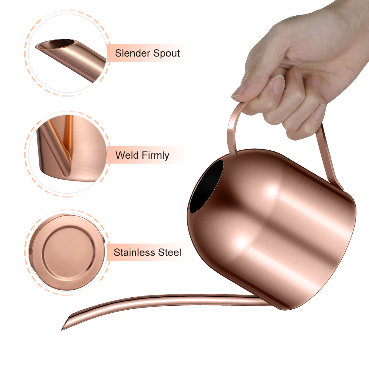 GETAJGHSD Rose Plated Gold Stainless Steel Watering Pot for Garden Use Stylish Corrosion Resistant Design