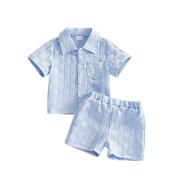 Kiijoy Newborn Boys Casual Outfits Solid Color Short Sleeve Shirt Shorts Set, Sizes 6-12M
