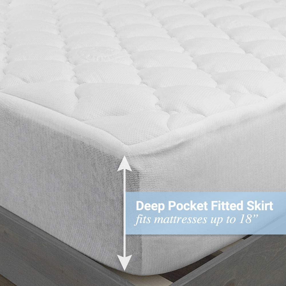 Hypoallergenic Bamboo Mattress Pad with Fitted Skirt Extra Plush Cooling Topper Made in the USA