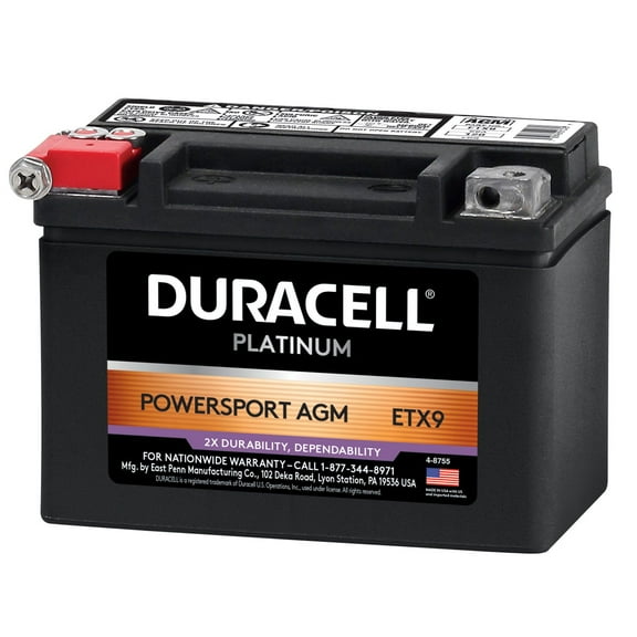 Duracell AGM Powersport Battery, Group Size ETX9