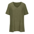 thumbnail image 4 of Summer Plus Size Ribbed T-Shirt for Women Knit Short Sleeve Top V-Neck Split Slit Hem Casual Blouse, 4 of 6