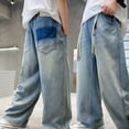 thumbnail image 2 of Boys Jeans Size 4-5 Elastic Waistband Pull-On Casual Demin Pants Comfy Plain Long Trousers Streetwear Boys Back To School Clothes, Blue, 2 of 6
