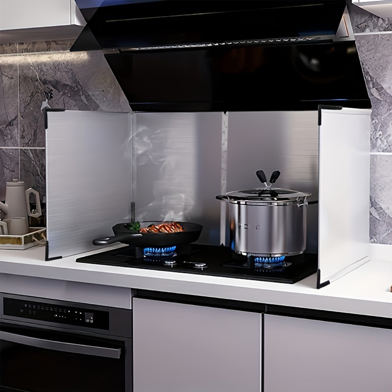Foldable Stove Splatter Guard, 4 Sided Splatter Guard Stainless Steel Backsplash, Oil Splash Insulation Board, Nonstick Oil Splatter Guard Stove for Cooking Frying Stove Top Wall